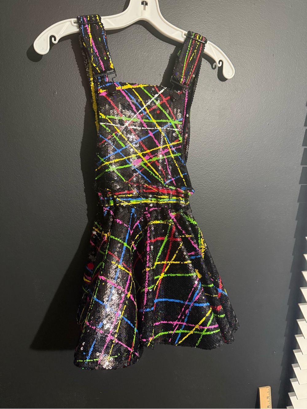 Neon Kisses Black Sequin Dress with Neon Multicolor Stripes